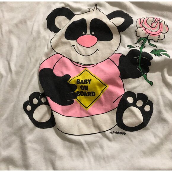 Vintage Baby of Board Womens Medium White Panda Bear Short Sleeve Shirt - Picture 2 of 7